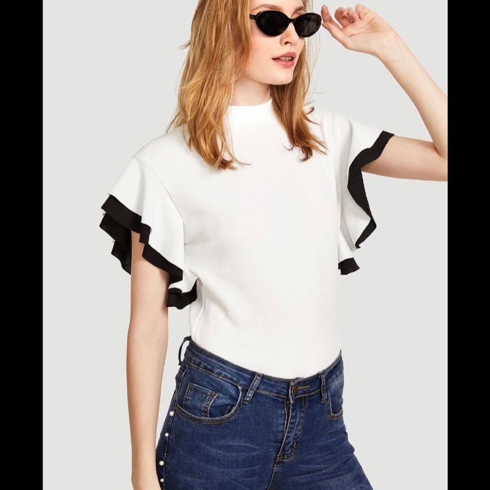 SHEIN Mock Neck Layered Flutter Sleeve Top Large